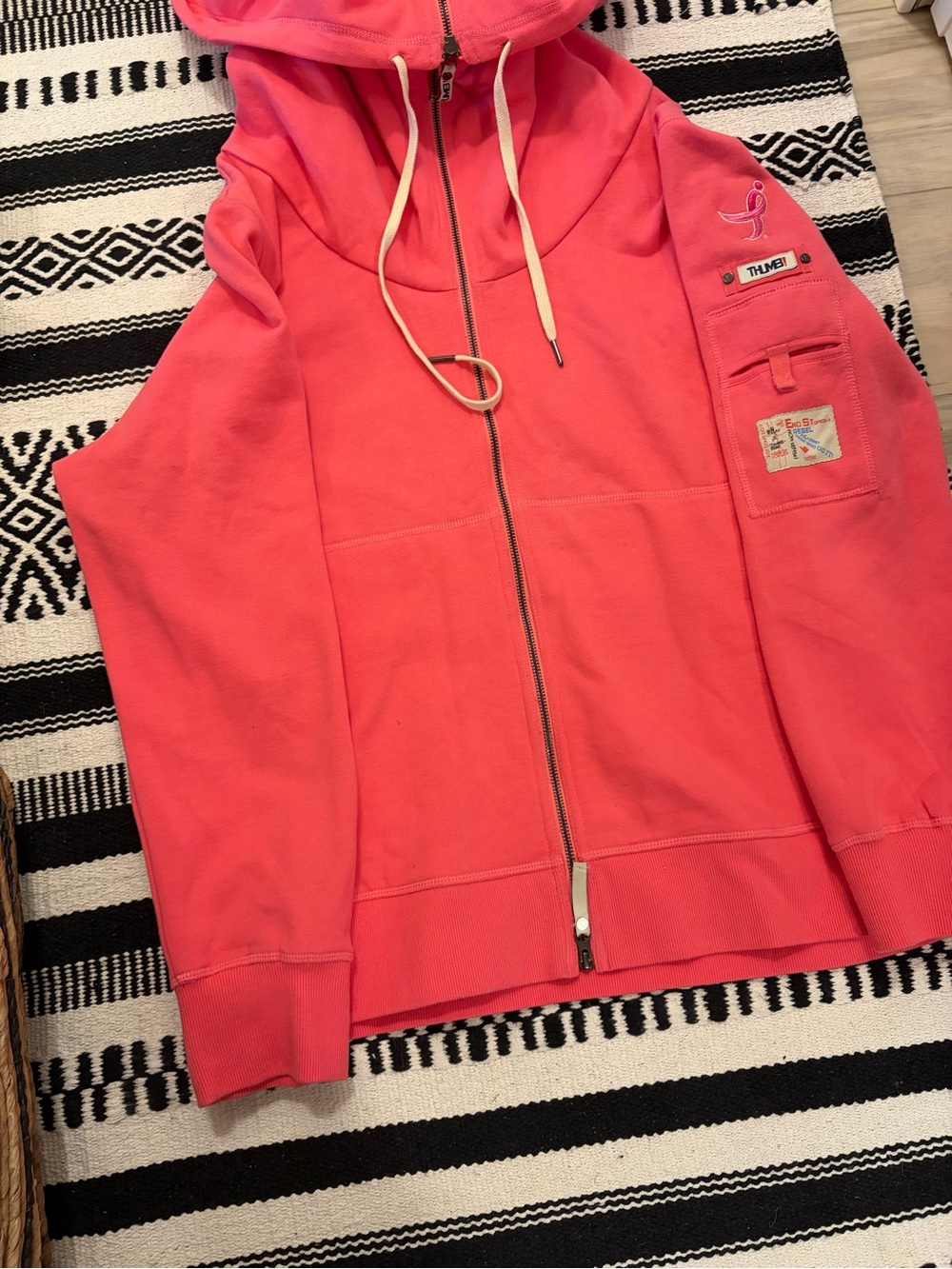 Girls Coral Pink Zip-Up Hoodie with Hood and Pocket